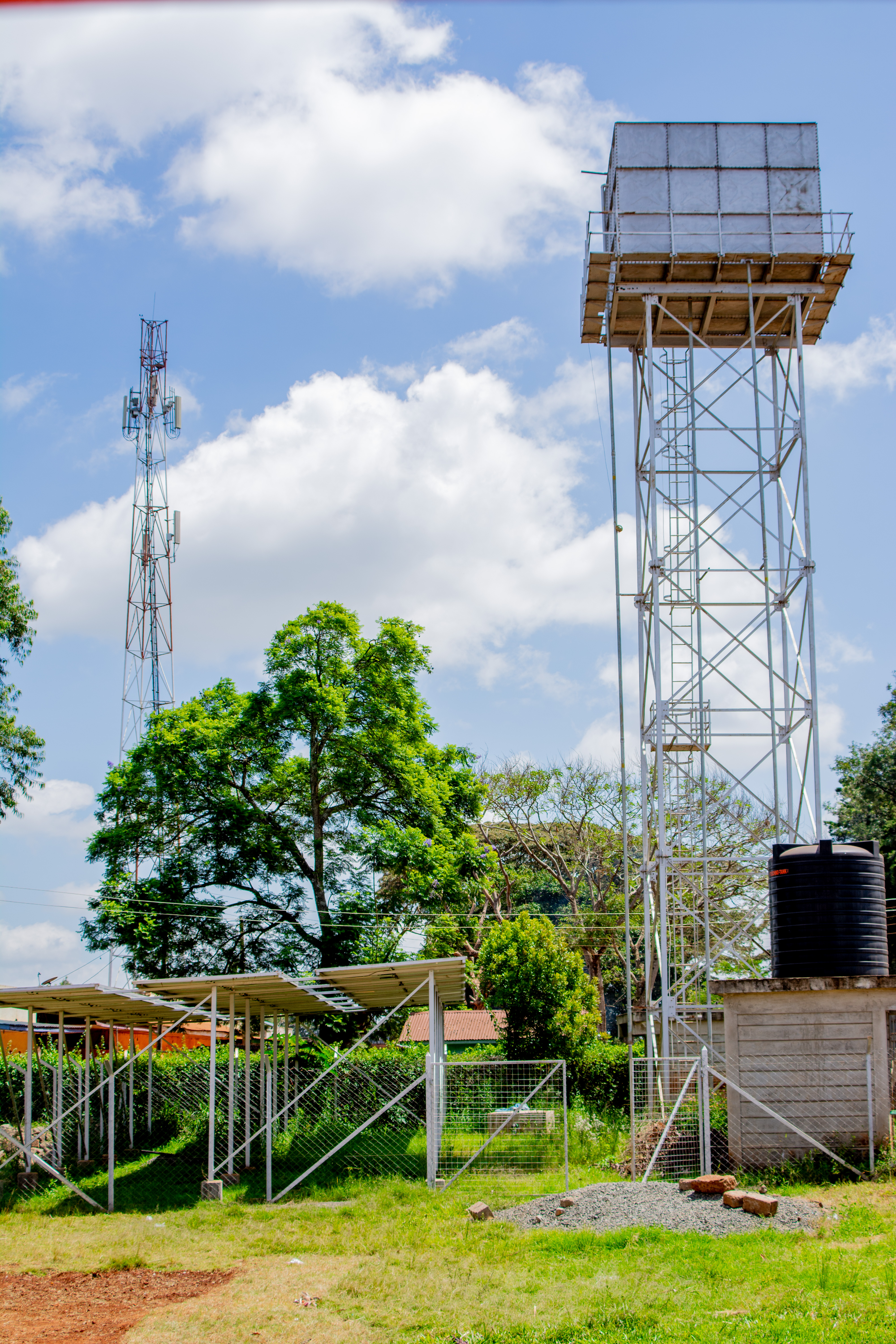 Steel water tower installation — Kenya