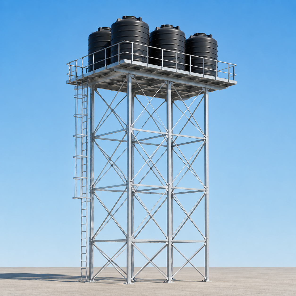 Steel Tower – 9 Metres High, ( 4Tanks 10,000L)